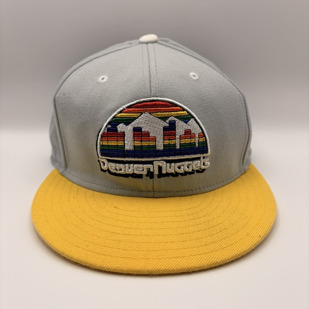 Adidas Denver Nuggets Snapback Hat S/M Gray Yellow Rainbow NBA Cap